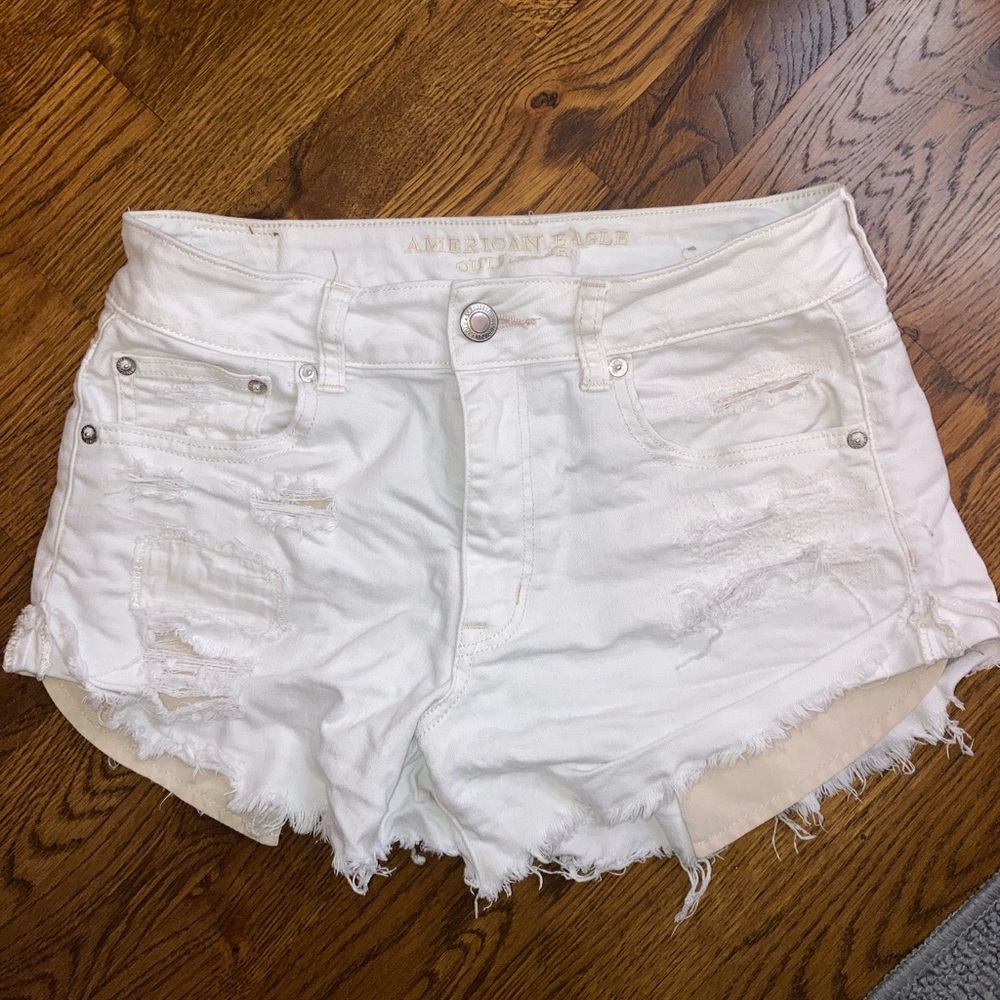 American Eagle White Ripped Shorts
